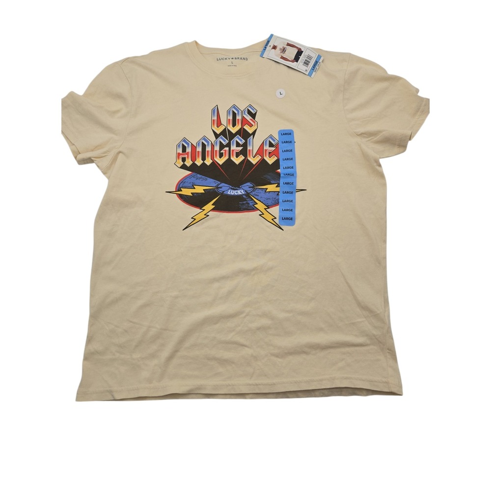 Lucky Brand‎ Men's Los Angeles Graphic T-Shirt Yellow Rock Retro Tee Large NEW
